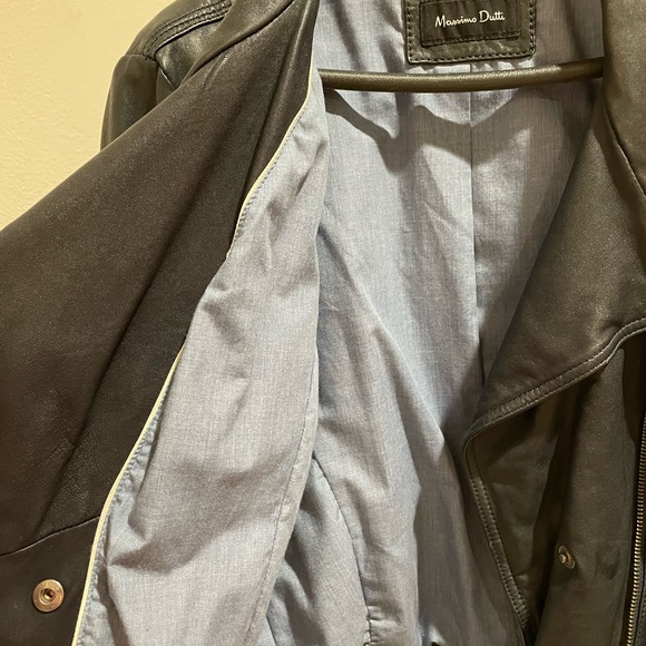 Massimo Dutti dark blue leather jacket, size M, feminine motorcycle-style jacket - Picture 7 of 7